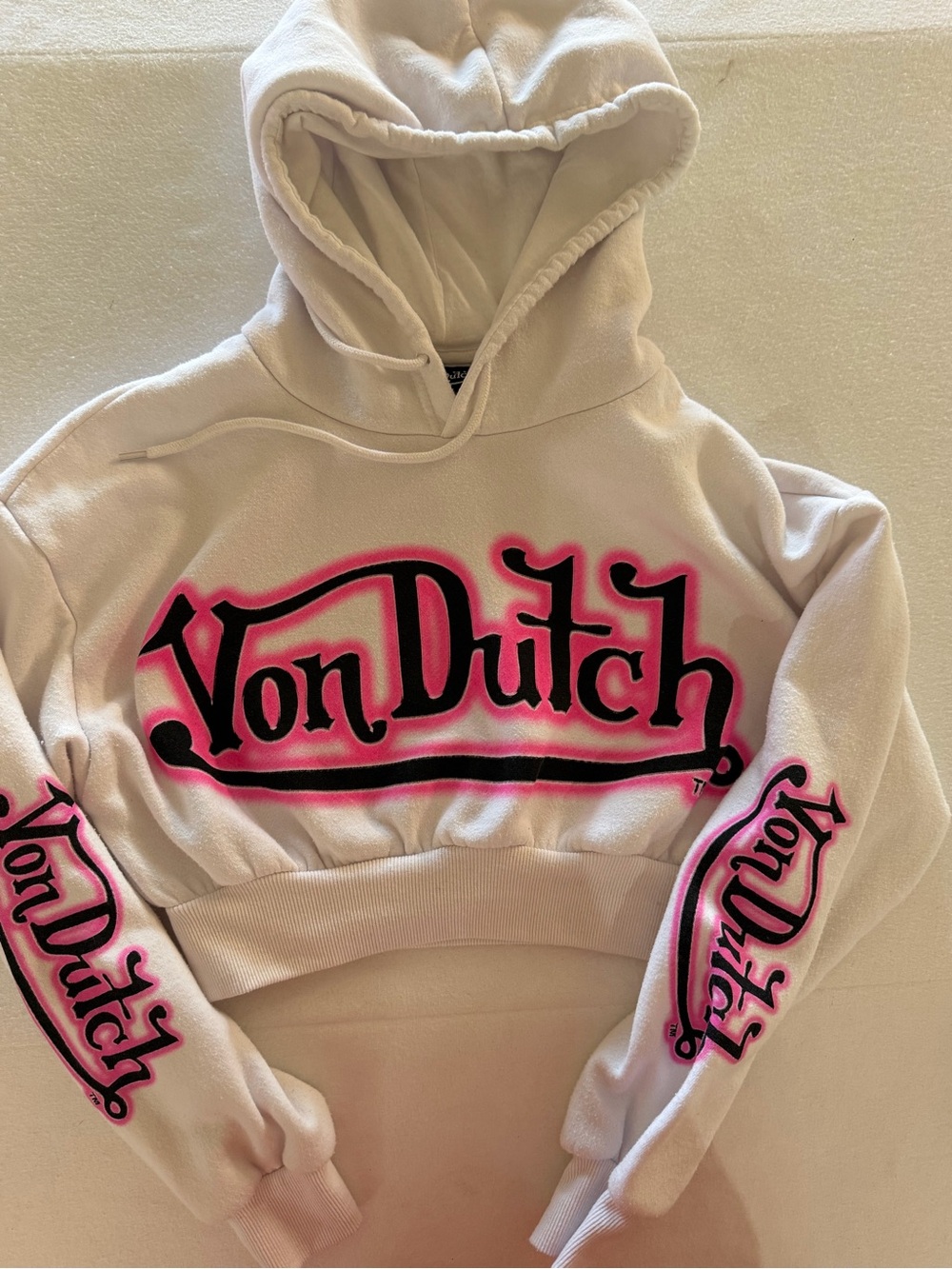 Von Dutch White Pink Logo Cropped Hoodie XS - Picture 5 of 5
